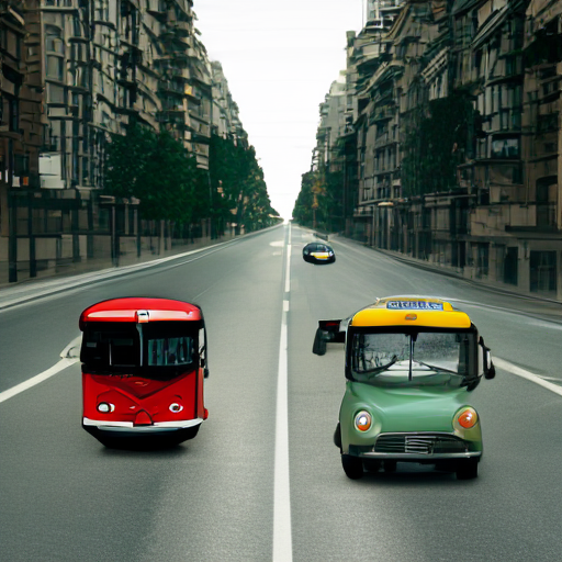 Source image with a red bus on an avenue